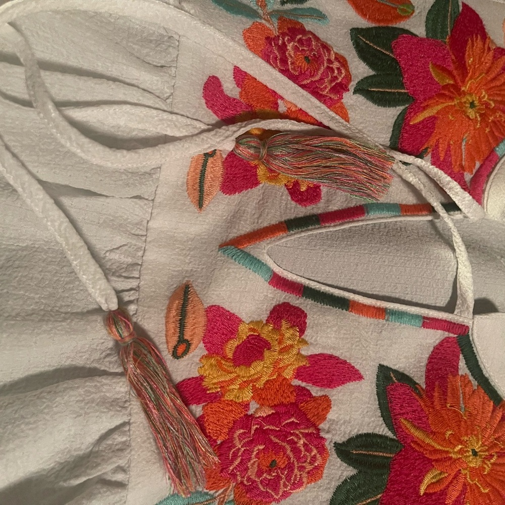 THML White Sleeveless Blouse with Bright Floral Embroidery - Picture 8 of 11